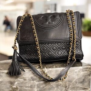 Tory Burch Black Leather Fleming convertible Bag crossbody/ shoulder bag